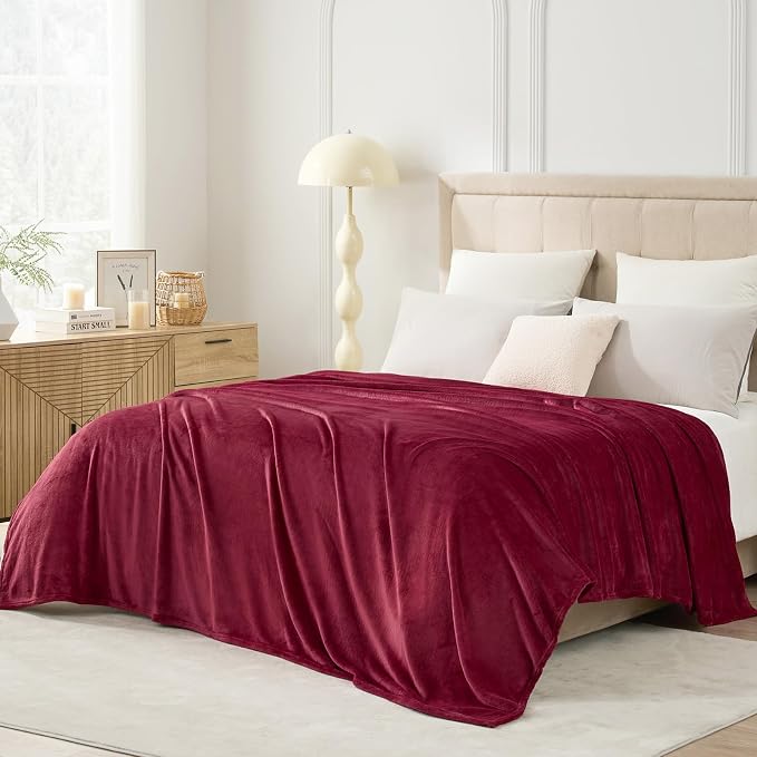 Hansleep Twin Burgundy Red Fleece Blanket, Soft Flannel Bed Blanket | Fuzzy Cozy Blanket 60x80 Inches, Multi-use for Bed, Sofa, Couch, Travel, Camping, All Season Warm Lightweight Cover