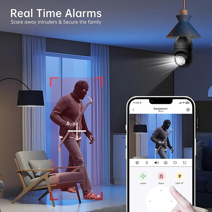 WESECUU Light Bulb Security Camera -5G& 2.4GHz WiFi 2K Security Cameras Wireless Outdoor Motion Detection and Alarm,Two-Way Talk,Color Night Vision,Human Detection, Bulb Camera Compatible with Alexa