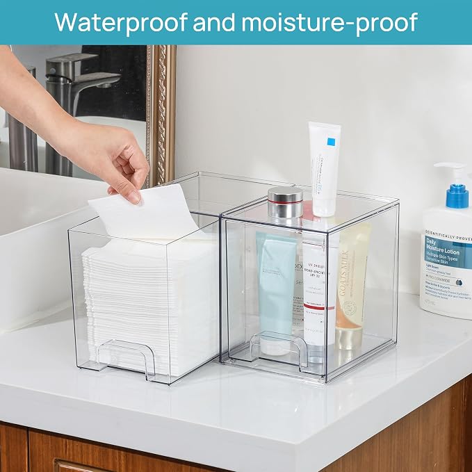 Vtopmart Clear Stackable Storage Drawers, 4 Pack Tall Plastic Organizers | Clear Pull-Out Drawers, Stackable Design for Skincare, Cosmetics, Beauty Supplies, Vanity, Bathroom, Cabinet and Countertop