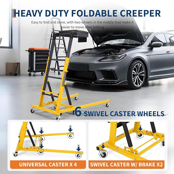 Top Automotive Creeper,Engine Topside Creeper with Adjustable Height 49.21 in to 68.89 in, 400 LBS Capacity High Topside Creeper,6 Swivel Caster Wheels, Heavy Duty Foldable Garage Creepers for Auto