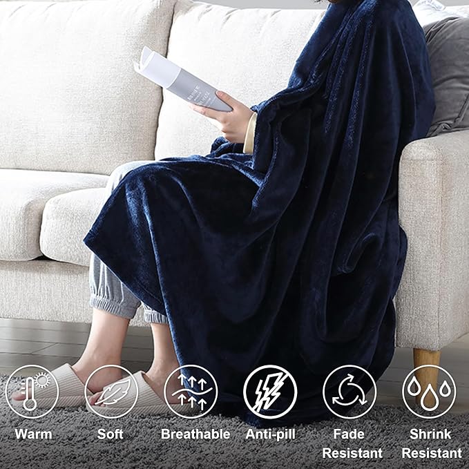 Hansleep Full Navy Blue Fleece Blanket, Soft Flannel Bed Blanket | Fuzzy Cozy Blanket 84x90 Inches, Multi-use for Bed, Sofa, Couch, Travel, Camping, All Season Warm Lightweight Cover