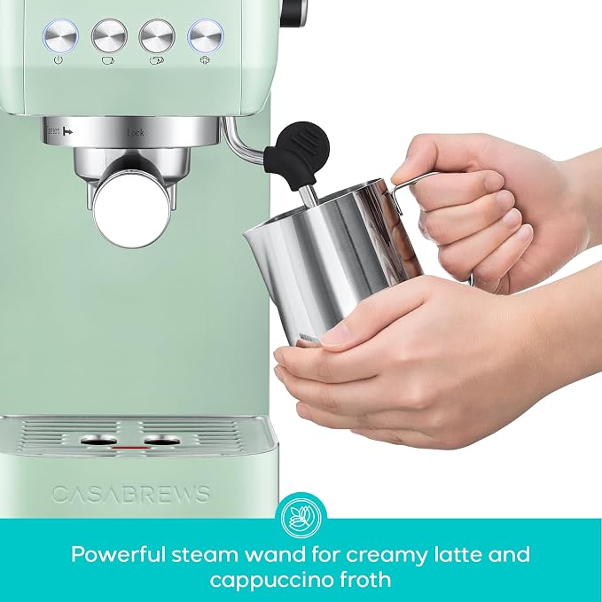 CASABREWS 3700 Essential Espresso Machine, Stainless Steel Espresso Maker | 20-Bar Italian Pump, Powerful Steam Wand, 43.9oz Removable Water Tank, Compact Espresso Maker for Home, Cappuccino & Latte