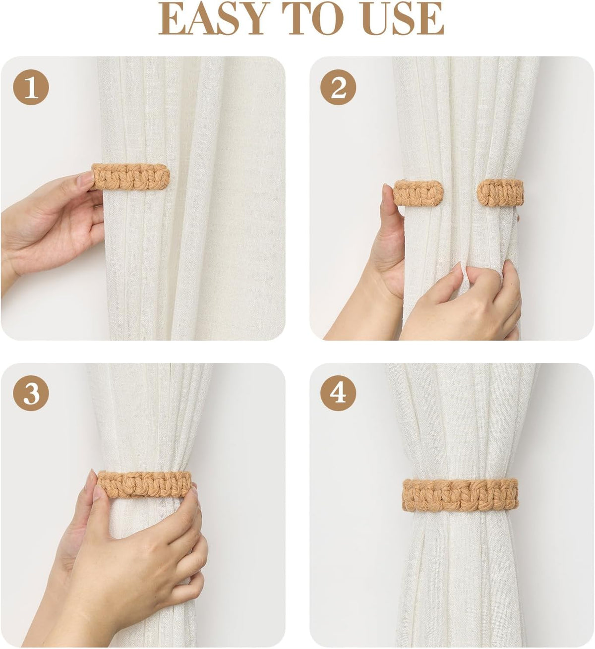 NICEEC 2 Pack Natural Cotton Rope Curtain Tiebacks Farmhouse Rustic Style Decorative Drape Tie Backs Handmade Braided Curtain Holdbacks for Home & Office Sheer/Light Weight Drapery (C-Pink-S)