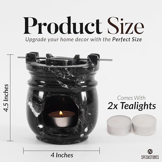 Marble Oil Burner 4.5 Inches Black Handmade Candle Warmer & Aromatherapy Diffuser for Home Decor, Bathroom & Room Decor, Ideal Oil Warmer, Aroma Diffuser & Essential Oils