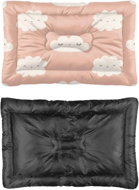 Cute Pink Clouds Dog House Bed Dog Crate Mattress Cage Pads Bed for Small Crate Washable Non-Slip Bedding Medium Size Beds Pet Mats Cage for Small Pets Indoor Outdoor 36X24 Inch