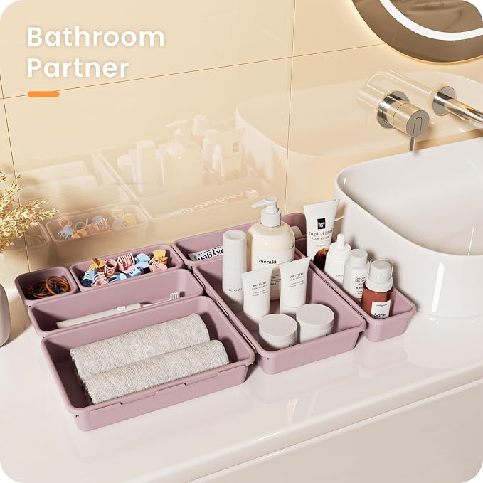 【Military Grade】A-LuGei Drawer Organizer,【】Makeup organizer,【Holds 177 Items】Bathroom Organizers and Storage,Organization and Storage,Desk Drawer Organizer for Vanity【Lilac】