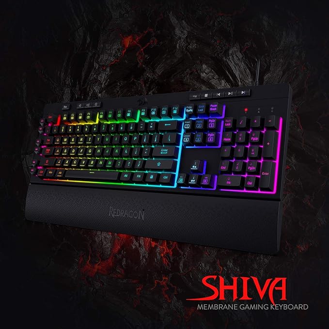 Redragon K512 RGB Membrane Gaming Keyboard, 6 Macro Keys & Easy Media Wheel | Dedicated Scroll Controls, No Software Needed 6 On-the-Fly Combos for Extensive Games, 13 Backlight Modes, Wrist Support