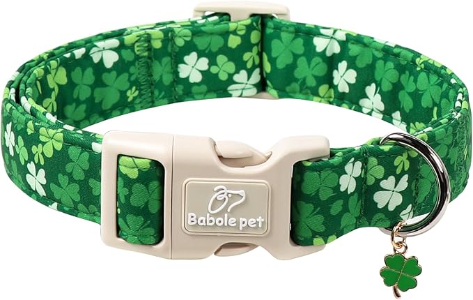 St. Patrick's Day Dog Collar for Large Dogs - Bold Green Lucky Clover Dog Collars, Cute Irish Party Shamrock Puppy Collar, Lightweight Adjustable St. Patricks Day Pet Collars L
