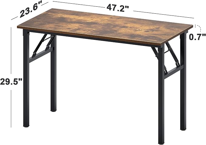 Need Office Computer Desk 47.2x23.6 in Sturdy Folding Laptop Table Retro | Black Frame Writing Gaming Work Table/Foldable Home Office Desk/Sewing Table, No Assembly Required