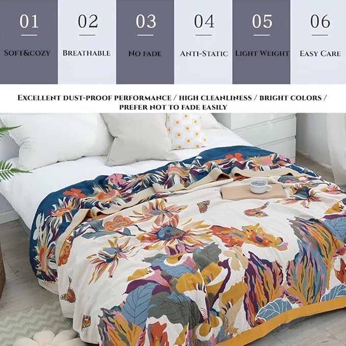 Boho Throw Blanket for Bed 100% Cotton Bohemian Blankets Ultra Soft Woven Muslin Decorative Blankets All Seasons Vintage Quilt Knitted Blanket for Sofa Chair(Yellow, 90"x98")