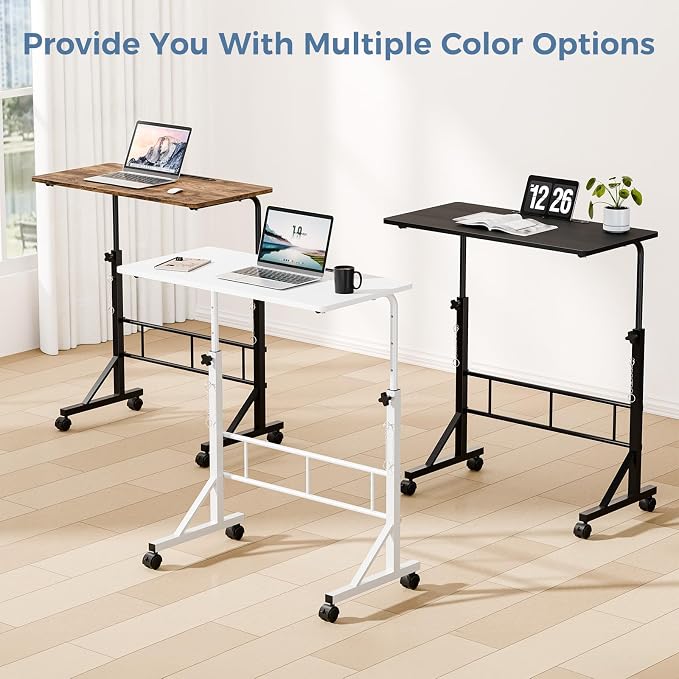 DUMOS 31.5" Walking Pad Desk, Laptop Desk, Home Office | Lockable Wheels, Adjustable Height, Portable Rolling Design, Treadmill Use, Stand Up Style, White