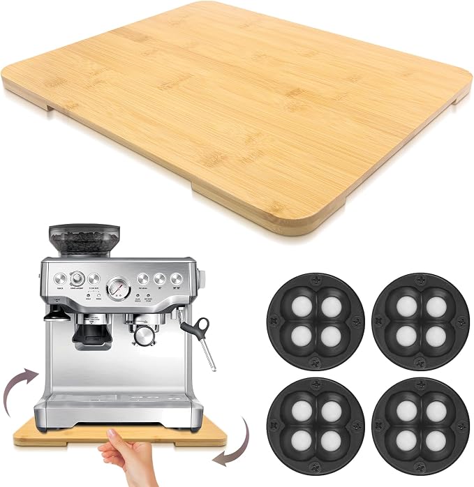 360°Rolling Tray Bamboo Appliance Slider for Breville Espresso Machine | Kitchen Sliding Tray for Coffee Maker Appliances Mat Easily from Under The Cabinet Natural 13"×15.7"