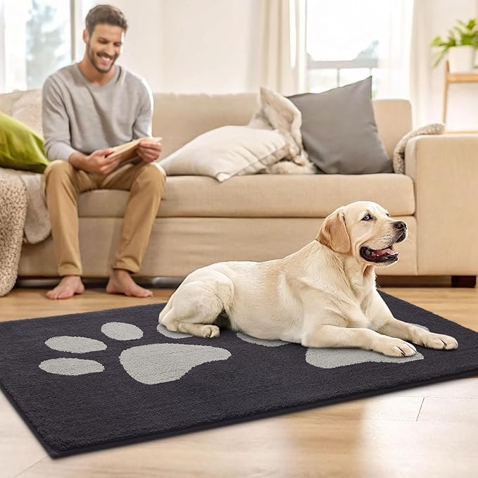 Buganda Dog Door Mat for Muddy Paws, Absorbent Dirt Trapper Washable Indoor Doormats, Non Slip Low-Profile Mud Mat for Dogs, Front Entrance Doormat for Inside Floor (36x24 Inches, Dark Grey)