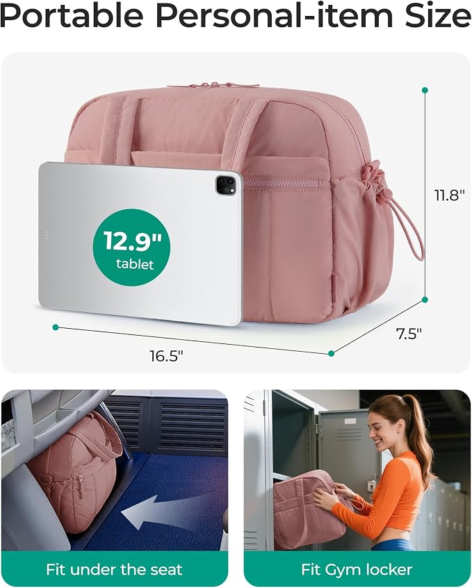 BAGSMART Duffle Bag for Travel, Gym Bag for Women, Weekender Carry on Bag | PVC Wet Pocket, Airline Approved Personal Carry-on Size, Fits Under-seat, One Bag for Gym, Travel, Hospital, Overnight