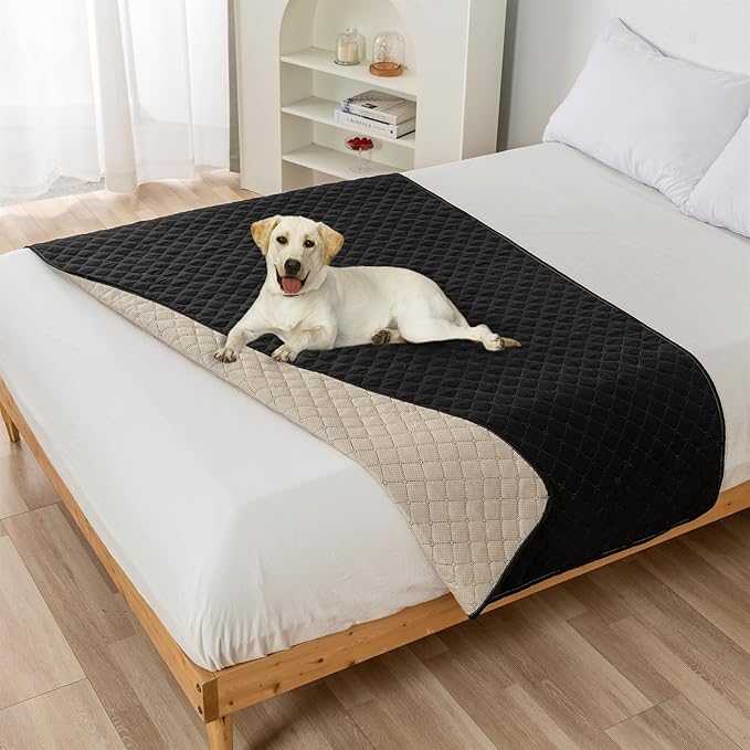 GIBZ Water Resistant Dog Bed Blanket Cover Large Anti Slip Pet Furniture Protector Washable Cat Quilted Mat for Couch, Black, 210x210cm