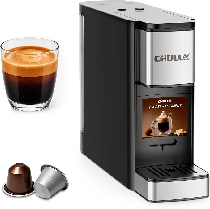 CHULUX RectoCafé Espresso Machine for Nespresso Original Pod, Metal & Black | Extra Mini Design, 20 Bar Professional Italian Pump, Food-Grade Materials, Quiet with Low-Vibration Brewing for Home & Office