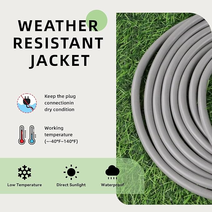 EP 12/3 8 FT Indoor Outdoor Grey Extension Cord Waterproof, 12 Gauge 3 Prong Power Cord Flexible Resistant Appliance Extension Cable Electric Cable Outside, 15A 1875W 12AWG SJTW, ETL Listed