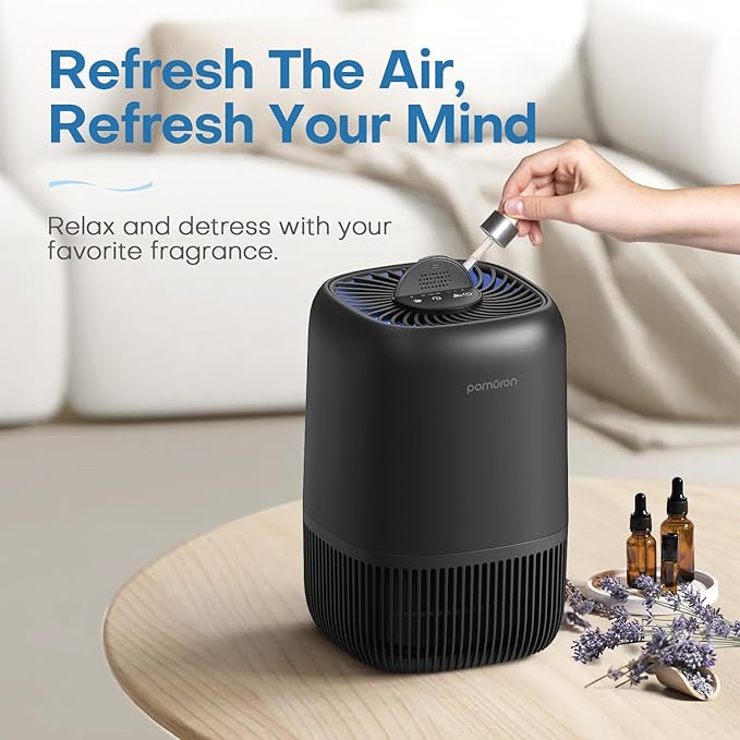 POMORON Air Purifiers for Bedroom Home, Air Filter Cleaner with Fragrance Sponge, H13 True HEPA Filter for Smoke, Allergies, Pollen, Pet Dander, Odor, Dust, Portable Air Purifier for Bedroom Office