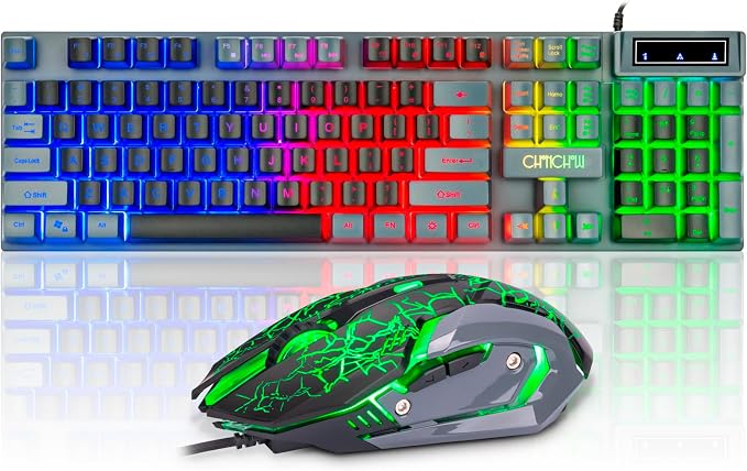 CHONCHOW Gaming Keyboard and Mouse Combo RGB LED Backlit USB Wired Key Board 3200dpi Mice Mechanical Feel Compatible with Xbox one ps5 Windows Laptop Computer(Grey-Black)