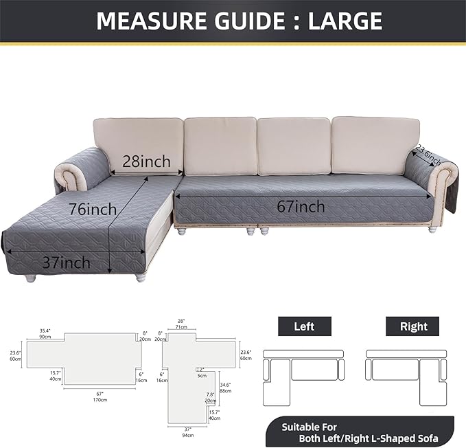 ele ELEOPTION 100% Waterproof 2 Piece Couch Cover Pet Blanket Sectional L Shape Sofa Cushion Cat Dog Bed Cover (Chaise Lounge + 3 Seat Covers) White