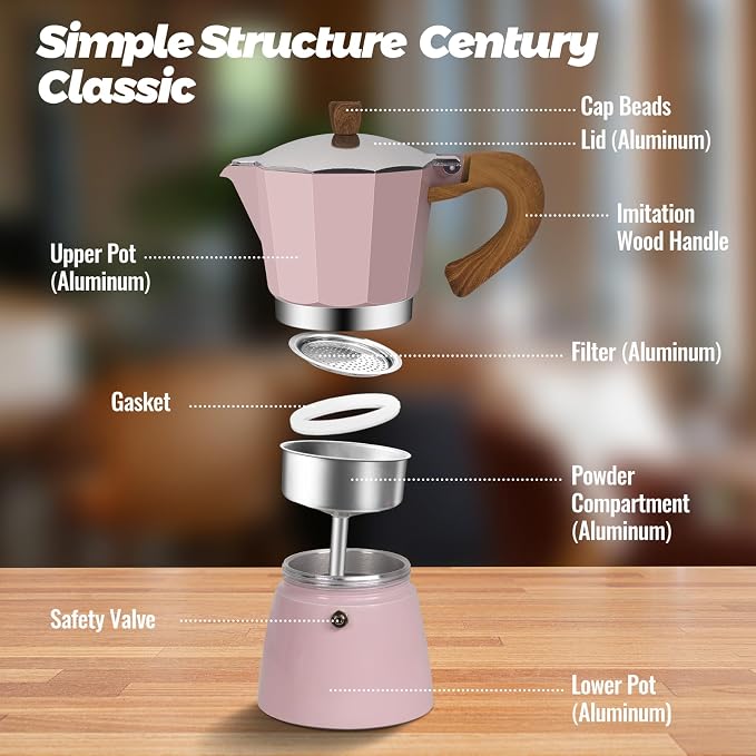 12 Cup Aluminum Moka Pot Classic Stovetop Espresso Coffee Maker 600ml 20oz Coffeemaker Percolator Mocha Pot Greca Coffee Maker Cafe Makers for Italian and Cuban Café Brewing Pink