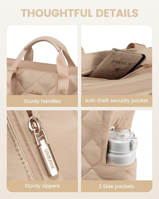 LOVEVOOK Tote Bag for Women,Light Puffer Tote Bag with Multi-pockets,Stylish Carry on Laptop Bags for Daily,Travel,Work,Gym