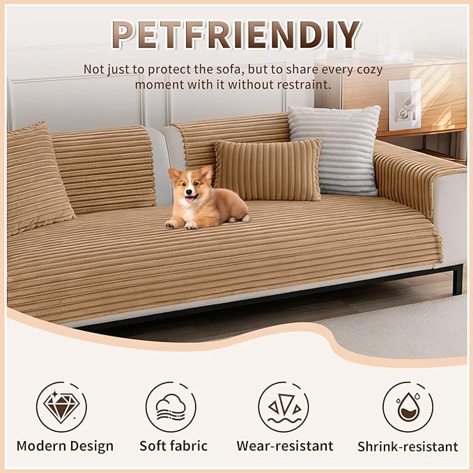 Waterproof Pet Couch Cover for Dogs, Sofa Covers Washable & Non-Slip, Soft Dog Bed Blanket Protector for Sectional, Loveseat, Home & Patio Furniture (Khaki, 35"x82" 1 Pack)