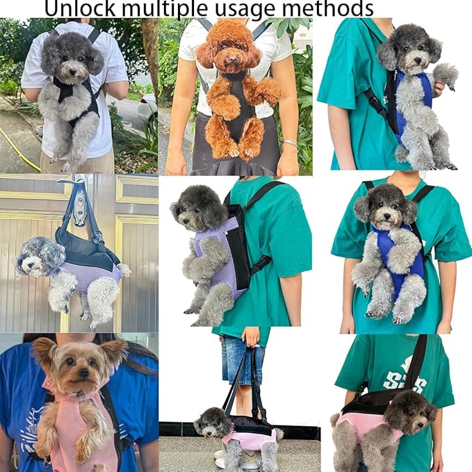 Pet Dog Carrier Backpack, Portable Breathable Mesh Chest Carrier, Polyester Woven Double Shoulder Pet Bag for Outdoor Adventures (Black, Medium)