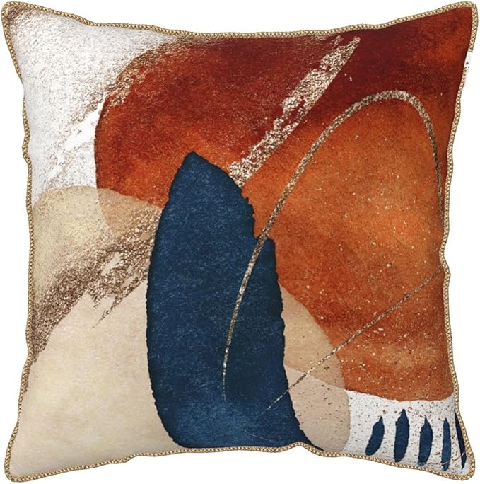 Navy Blue Burnt Orange Velvet Pillow Covers 16x16 Inch Boho Geometric Mid Century Throw Pillows for Couch Farmhouse Cushion Covers Pillowcase Modern Abstract Pillow Cases For Sofa Bed Outdoor Decor