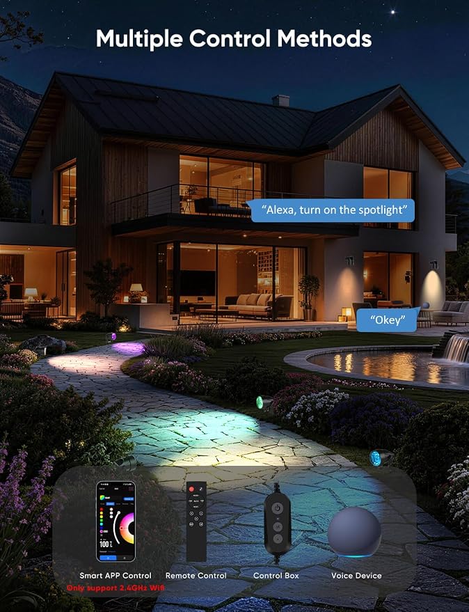 APPECK Landscape Lighting, RGBW Spotlights with APP Control,8 Pack | Color Changing Low Voltage Lights,IP65 Waterproof Outdoor Landscape Lights for Garden Yard Outside Decoration