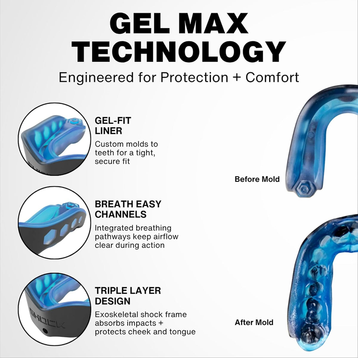 Shock Doctor Mouth Guard - Gel Max Heavy Duty Protection for Sports | Custom Fit for Adult & Youth