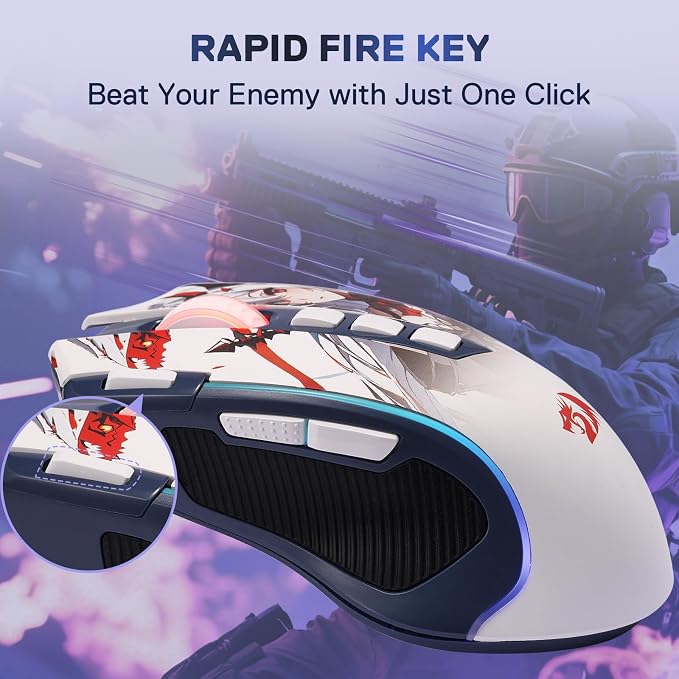 Redragon M612AK PRO Wireless Anime Gaming Mouse 8000 DPI Remapping Keys | Cable-Free 0 Delay, Rapid-Fire Clicker, Redefine Keybinding Macro, Vibing Backlight, Ergonomic Grip Body Comfort