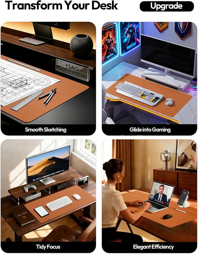 YSAGi Desk Protector&Blotter, Non-Slip Waterproof Leather Mouse Pad | Shields Scratches, Stains, Spills, Heat & Scuffs; Suede Non-Slip; Easy-Clean; Comfy Writing/Typing, 31.5" x 15.8",Brown