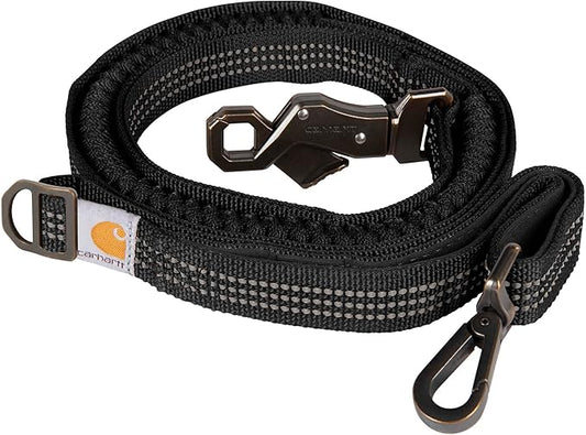 Carhartt Pet Durable Nylon Webbing Shock Absorbing Leash for Dogs, Reflective Stitching for Visibility, Black, Large