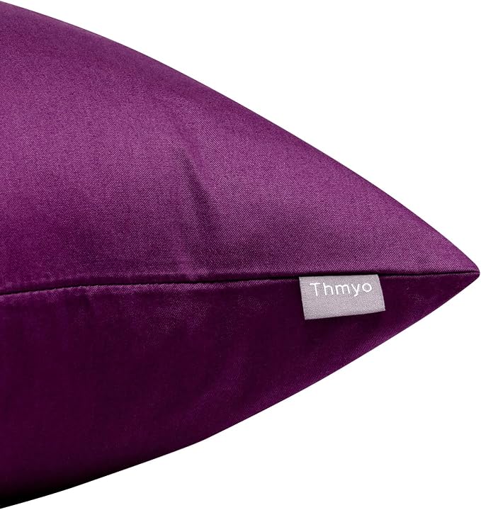 Thmyo 4-Pack 100% Cotton Lumbar Comfortable Solid Decorative Throw Pillow Case Rectangle Cushion Cover Pillowcase DIY Throw Pillowcase(12x20inch/30x50cm,Dark Reddish Purple)
