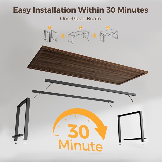 Mericonia 54 Inch Computer Desk, 1" Thick Large Office Table, Walnut | Modern Simple Style, Heavy Duty Industrial Frame, Study & Writing Table for Home Bedroom Work