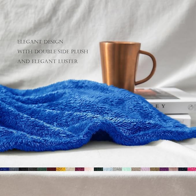 Exclusivo Mezcla Fuzzy Plush Fleece Bed Blanket Twin XL Size, Cobalt Blue | 90x66 Inches, Super Soft and Cozy Bed Blanket, Fluffy Blanket for Bed, College Dorm Room Essentials, All Season