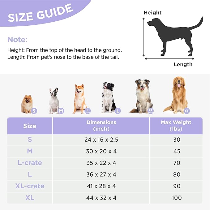 LE SURE XLarge Dog Bed-Thick Shredded Chopped Foam Pet Bed Indoor with Removable Cover, Cute Modern Fuzzy Plush & Anti Slip Bottom, Purple