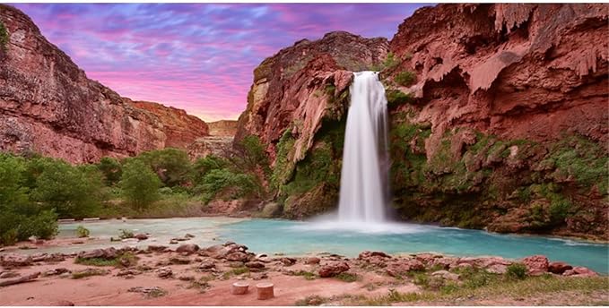 AWERT 72x16 inches Reptile Habitat Background Sunset Mountain Waterfall Terrarium Background Polyester Background