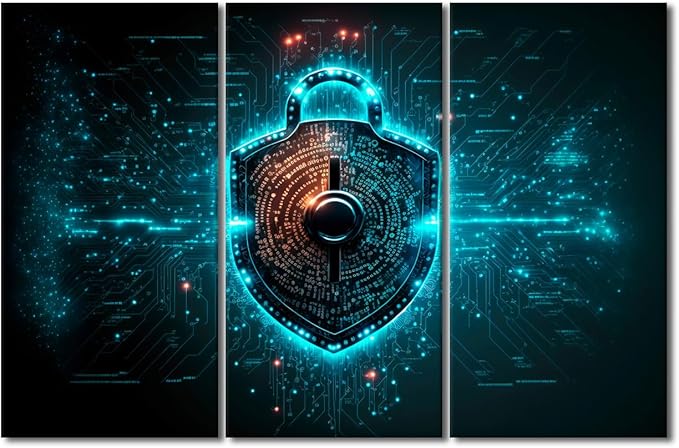 Modern Wall Art 3 Panel Binary Code Lock Pictures Print on Canvas for Living Room Wall Decoration, Framed Wall Art Conceptual Artwork Gallery-Wrapped Ready to Hang, 60" Wx40 H