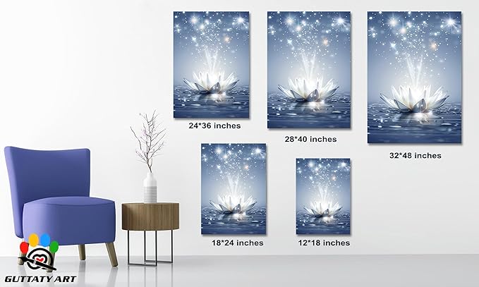 Zen White Lotus Flower Canvas Wall Art, Water Lily Bloom Picture, Lotus Flower Canvas Art Print, Calm Relax Poster, Meditation Spiritual Zen Flower Print for Yoga Spa Spiritual Room 28x40 inch