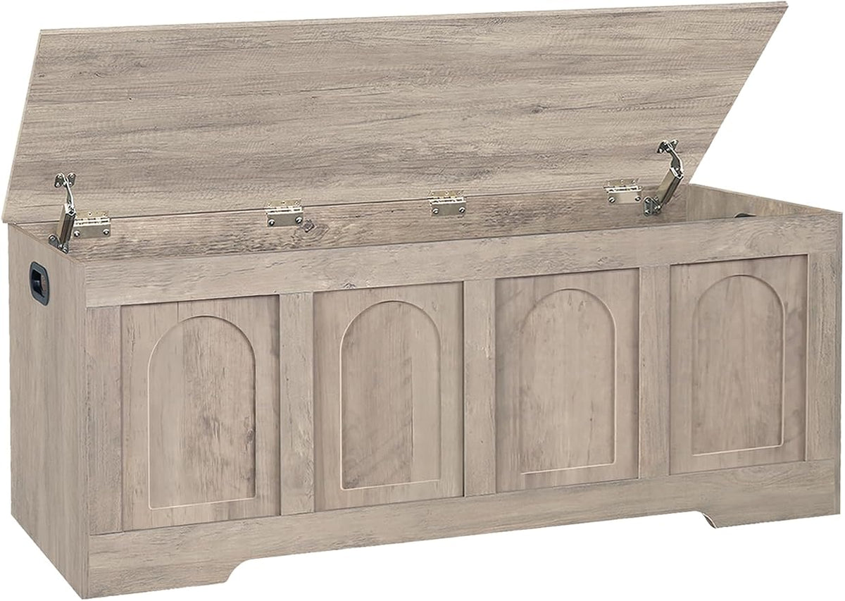 Storage Chest, Wooden Toy Box, Greige 50.0" L | Extra Large Storage Bench, 2 Soft-close Hinges, Finger-safe Flip-Top Lid, Easy Assembly, Farmhouse Trunk, Living Room/Bedroom
