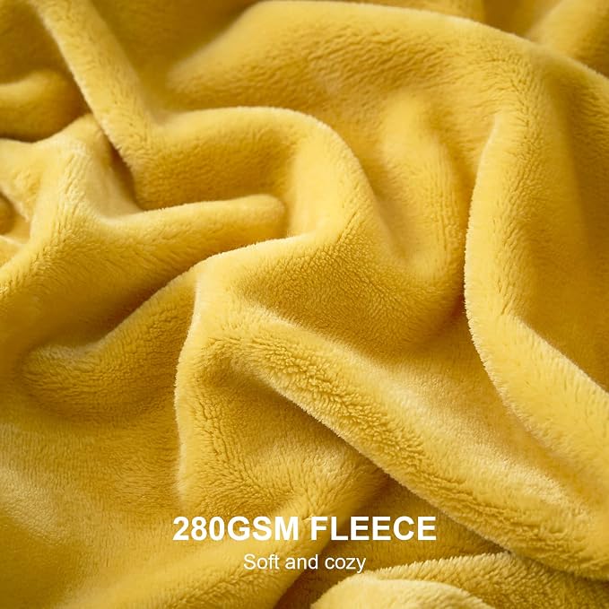Hansleep Queen Yellow Fleece Blanket, Soft Flannel Bed Blanket | Fuzzy Cozy Blanket 90x90 Inches, Multi-use for Bed, Sofa, Couch, Travel, Camping, All Season Warm Lightweight Cover