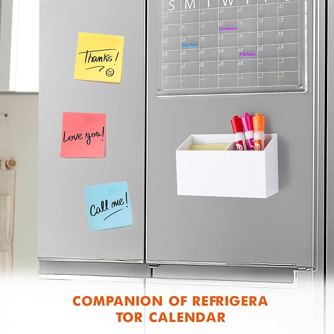 BEYGORM Magnetic Dry Erase Marker Holder for Whiteboard & Refrigerator | Non-slip Acrylic Pen Holder for Classroom, Fridge Magnet, Locker Organizer Accessories, Teacher & School Supplies(White)