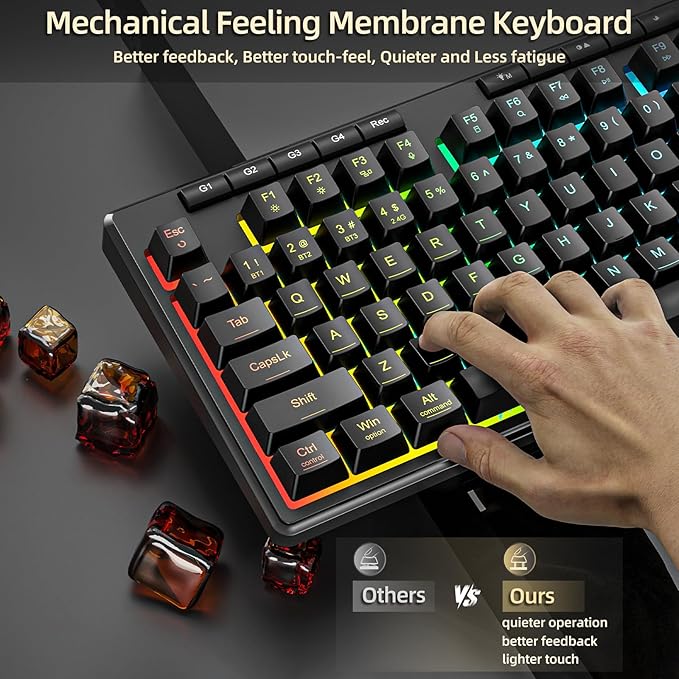 Redragon K517 Pro Wireless Gaming Keyboard, RGB Backlit, Tri-Mode BT/2.4GHz/USB-C, Mechanical Feel 94 Keys Computer Keyboard with 4 Macro Keys, Number Pad, 4000mAh Battery for Win/MAC