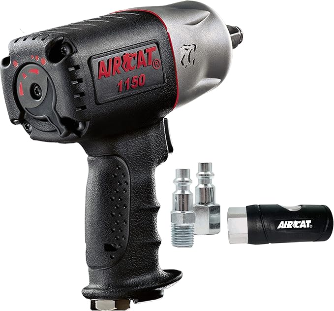 AIRCAT 1150-C 1/2-Inch Composite Impact Wrench with Coupler Set - Heavy-Duty Power Tool for Automotive Applications - Twin Hammer Mechanism - 900 ft-lb Max Torque - Quiet Operation - Low Weight