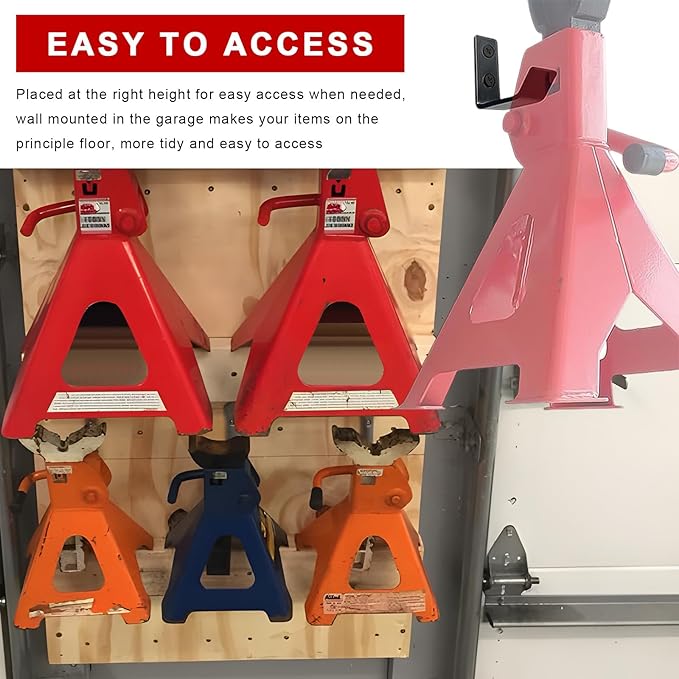 4 PCS Jack Stands Wall Mount Organizer, Heavy Duty Metal Jack Stand Wall Storage Rack with Anchors Screws, Space-Saving Garage Hooks for 2 & 3 & 4 & 5 & 6 Ton Jacks