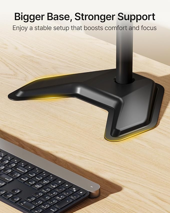 monTEK Freestanding Quad Monitor Stand for Four 17-32" Screens, 22 lbs Each | Solid V-shaped base, four-screen full-motion arms, height adjustment, tilt, swivel, rotation and VESA 75/100