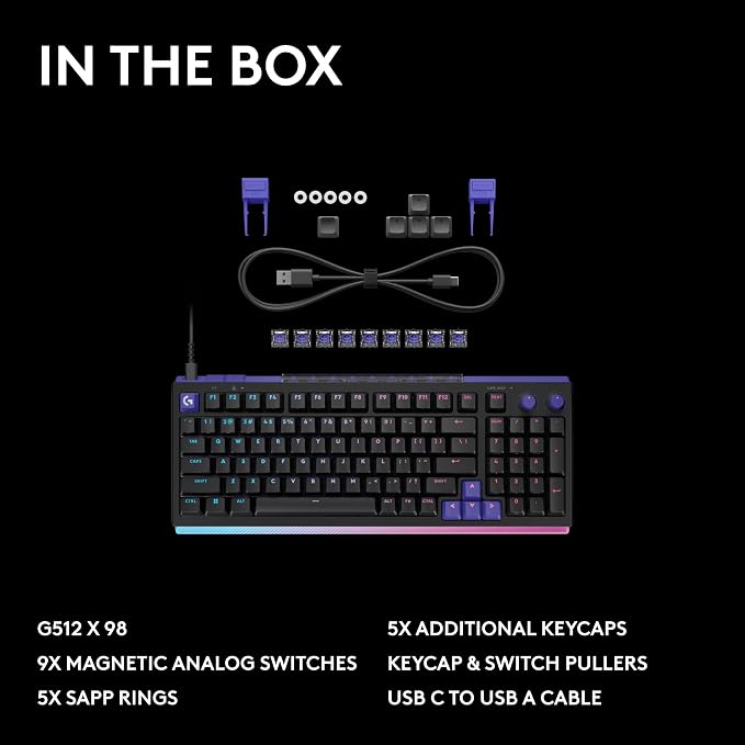 Logitech G512 X 98 TMR + Linear Switch Mechanical Gaming Keyboard - Black | Hot-Swappable 9x TMR Rapid Trigger + Linear Mechanical Switches, Gasket, PBT Keycaps, <8K, LIGHTSYNC RGB, for PC & Mac