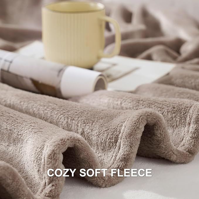 Hansleep Throw XL Mocha Brown Fleece Blanket, Soft Flannel Bed Blanket | Fuzzy Cozy Blanket 50x70 Inches, Multi-use for Bed, Sofa, Couch, Travel, Camping, All Season Warm Lightweight Cover